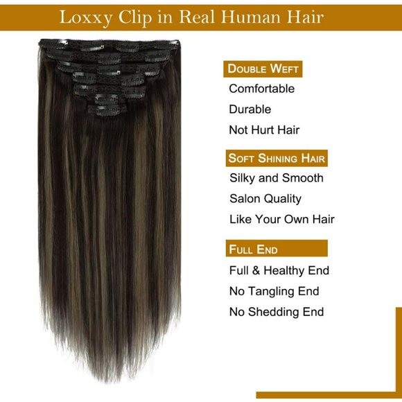 🤎 14" Real Human Hair Clip-In Extensions R1B-1B/6A // NIB! - Picture 7 of 8